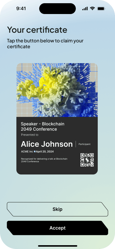 Certificate Claim Screen