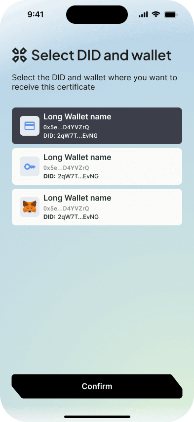 Select DID and Wallet