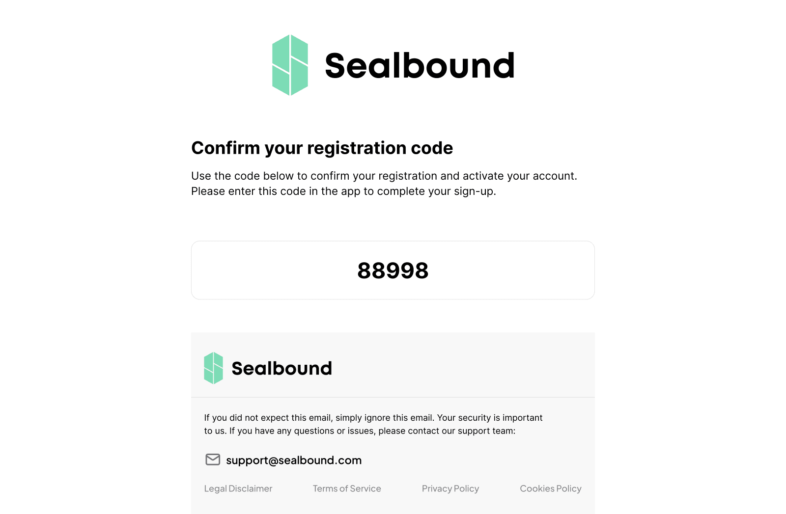 Sealbound registration code email